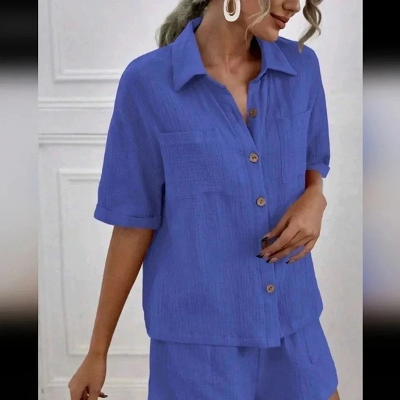 Drop ShoulderPocket Patched Shirt & Shorts - Picture 2 of 5